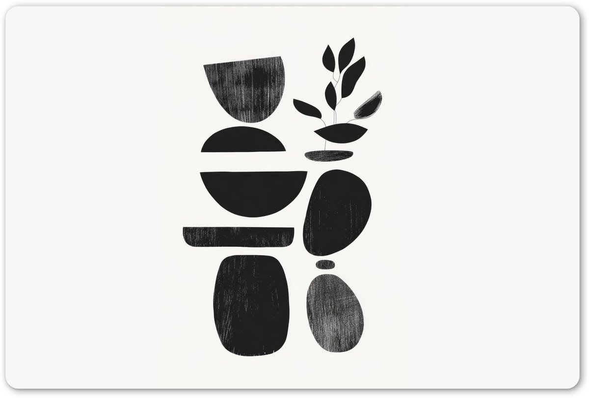 Placemats 45x30 cm - Placemat kunststof - 1 stuk - Japandi - Zwart - Abstract - Borden onderleggers - Decoratie voor op tafel - Keuken tafeldecoratie accessoires - Vinyl onderlegger - Tafelversiering