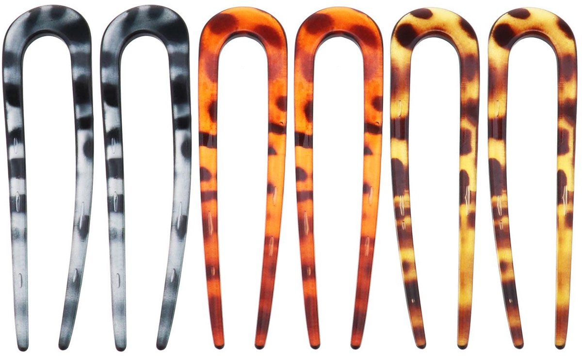 aladdien - Haarspelden - Franse stijl - 6 stuks - U-vormige haarspelden - Schildpad schelp - Geschikt voor updo's - Diverse kleuren