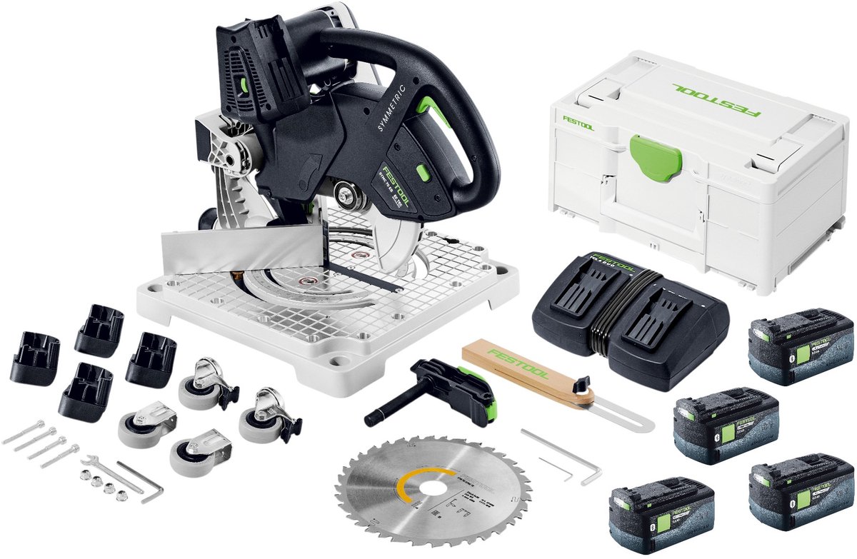 Festool SYMC 70 EB-Basic SYMMETRIC accu-profielzaag 36 V (2 x 18 V) 216 mm + 4x accu 5,0 Ah + dubbele lader + Systainer