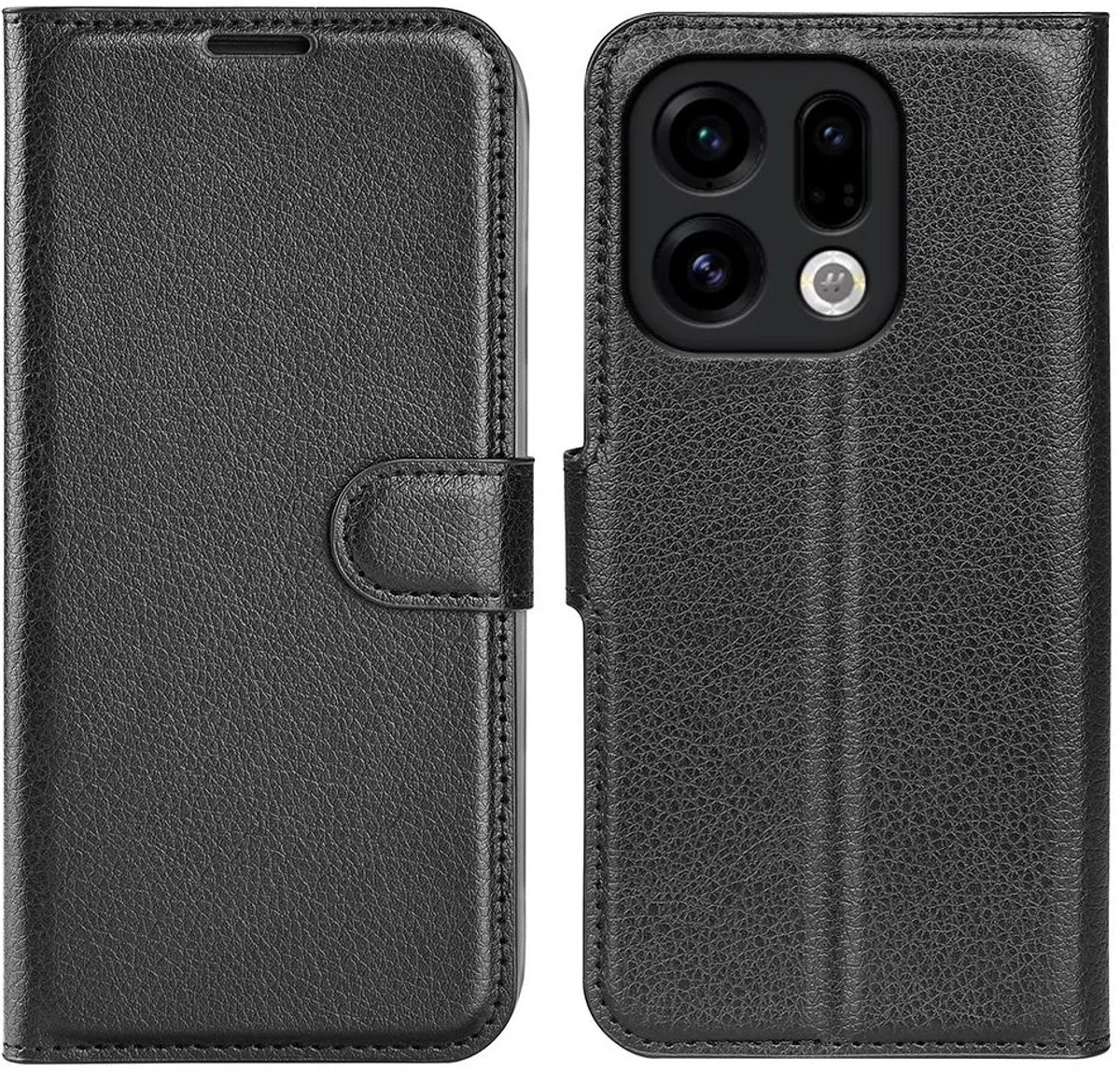 Hoesje geschikt voor Oppo Find X9 - Phonesta Litchi Skin Book Wallet Case - Zwart