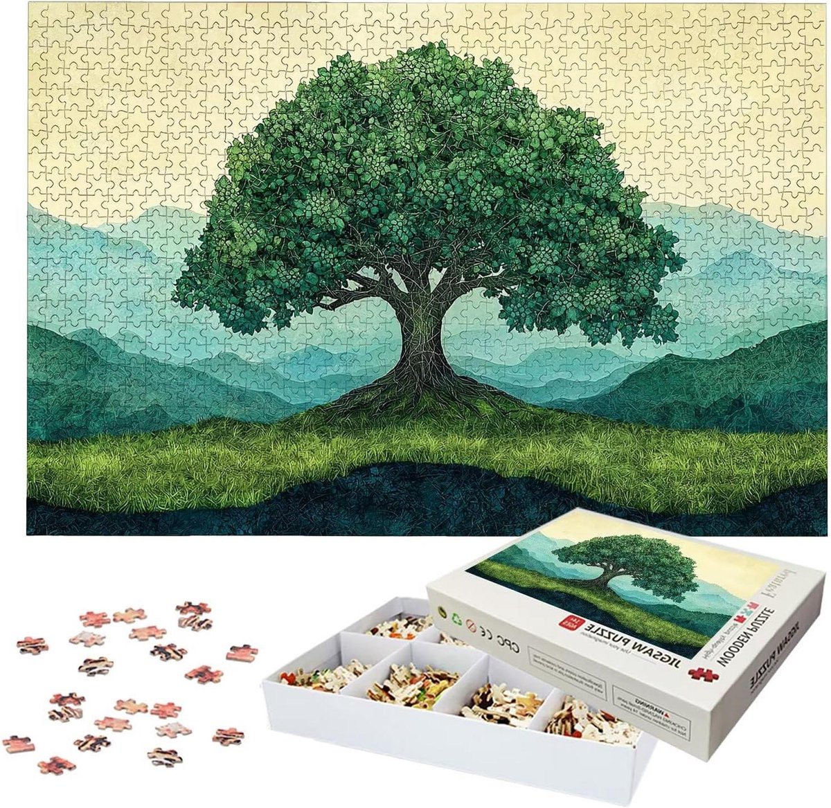 Houten Puzzel - 4000 Stukjes Puzzel - Ontspanning Thuis - Lettermarkering Achterkant - 142 x 88 cm - Meerkleurig