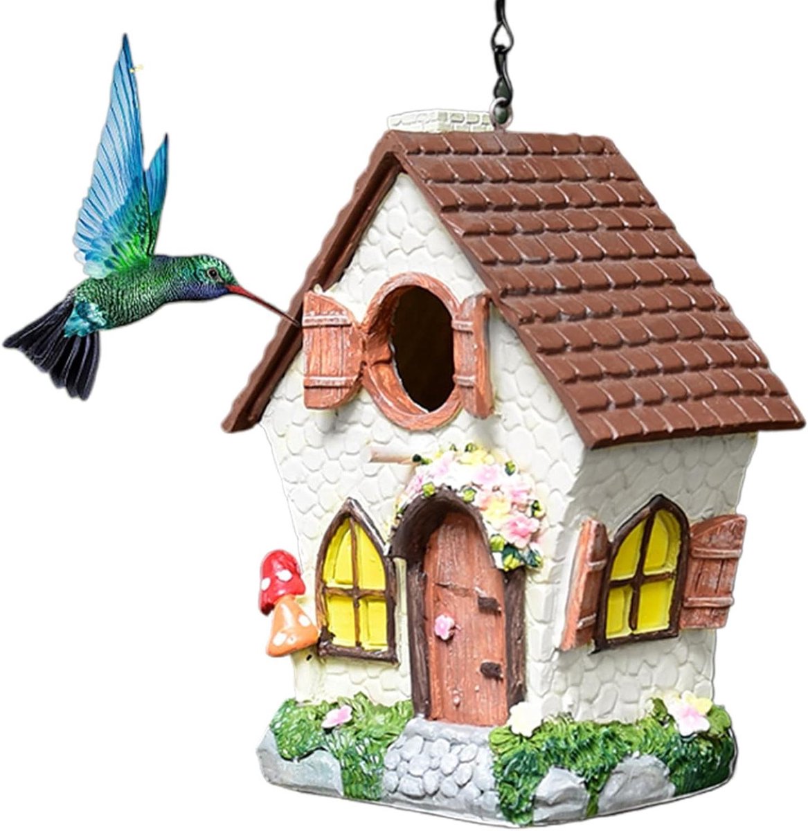 Vogelhuisje Decoratief - Vogelhuis Tuin - Vogels Aantrekken - Handbeschilderd Ontwerp - 21 cm Hoog - Meerkleurig