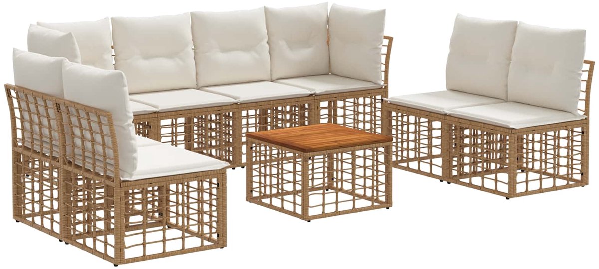 vidaXL Buiten - bank - set - 9 - st - Natuurlijk - en - Crème - Wit - Polyester Natuurlijk en crème wit