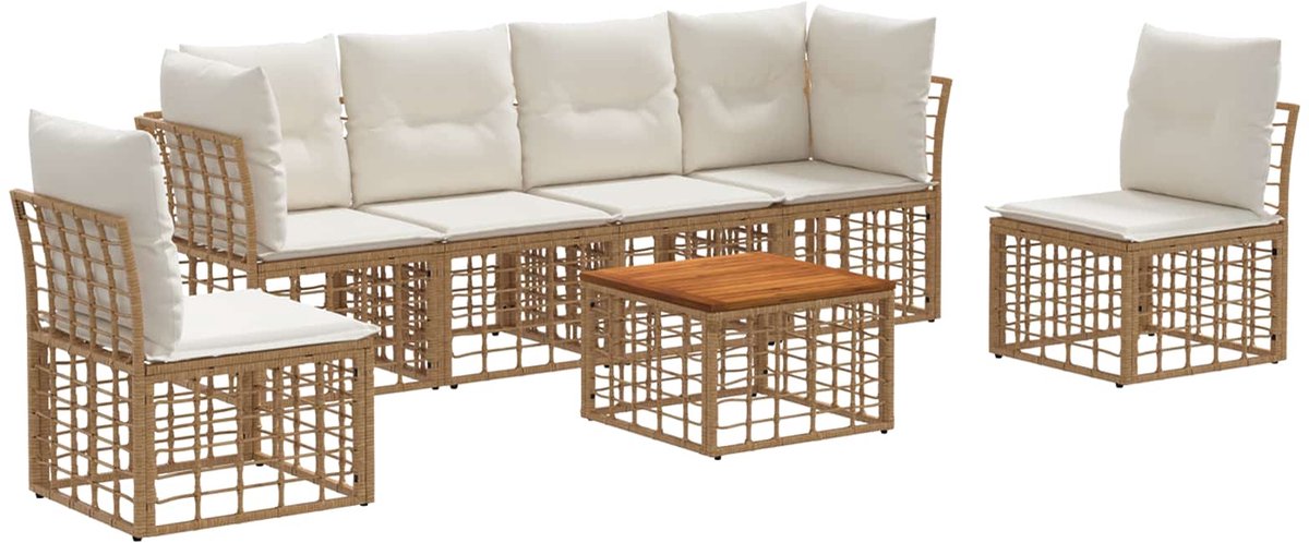 vidaXL Buiten - bank - set - 7 - st - Natuurlijk - en - Crème - Wit - Polyester Natuurlijk en crème wit