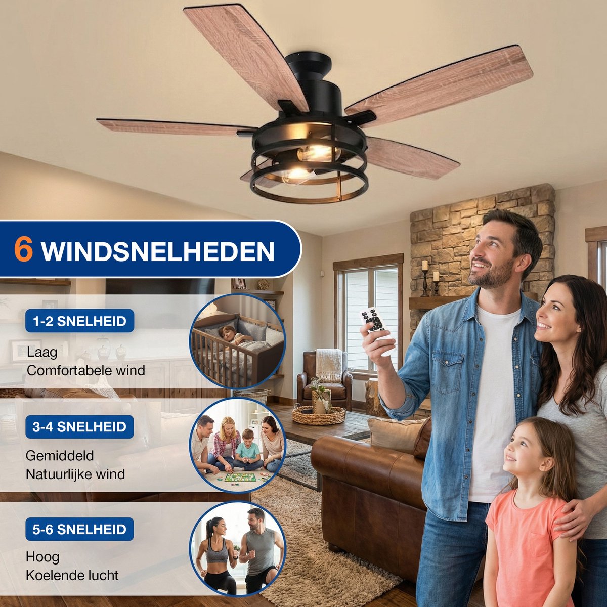 MUPOO 132cm Plafondventilator - DC Motor, Zomer/Winterstand thumbnail 6