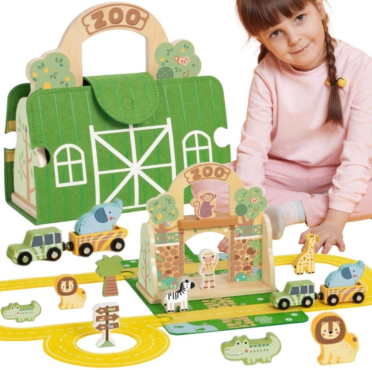 Tooky Toy Mini Zoo draagbare dierentassenset