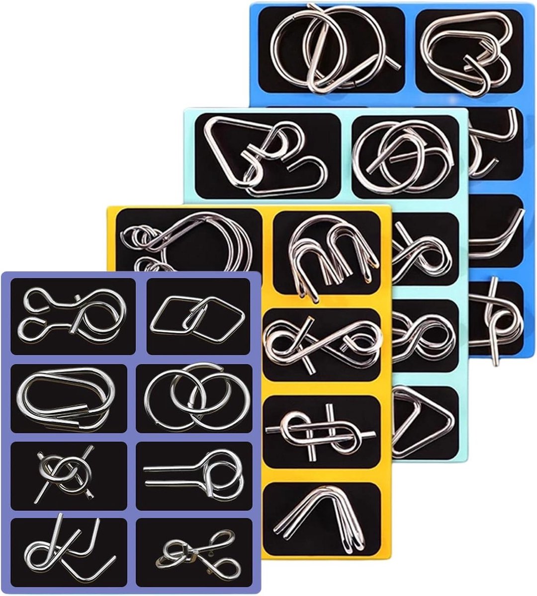 Metalen Draad Puzzelset - Hersenkrakers Puzzel Spel - Mentale Stimulatie - 32 Unieke Ontwerpen - 18 x 14 cm - Metaal