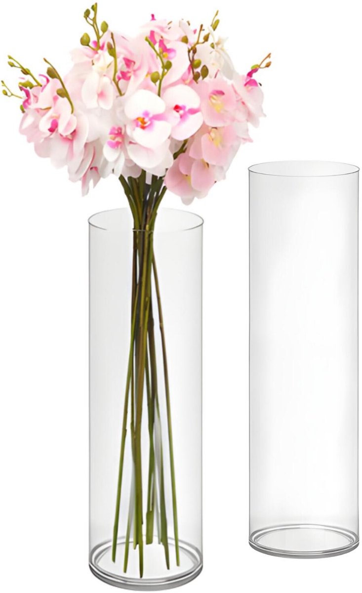 Giftdecor Bloemenvaas - 2x - helder acrylglas - D12 x H40 cm - cilinder - boeketvaas - 4,5 liter Transparant