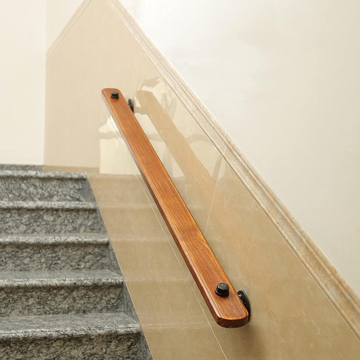 Houten Trapleuning - Handgreep Wand - Veilig Trap Lopen - Massief Hout Smeedijzer - 510 cm - Natuurlijk Hout