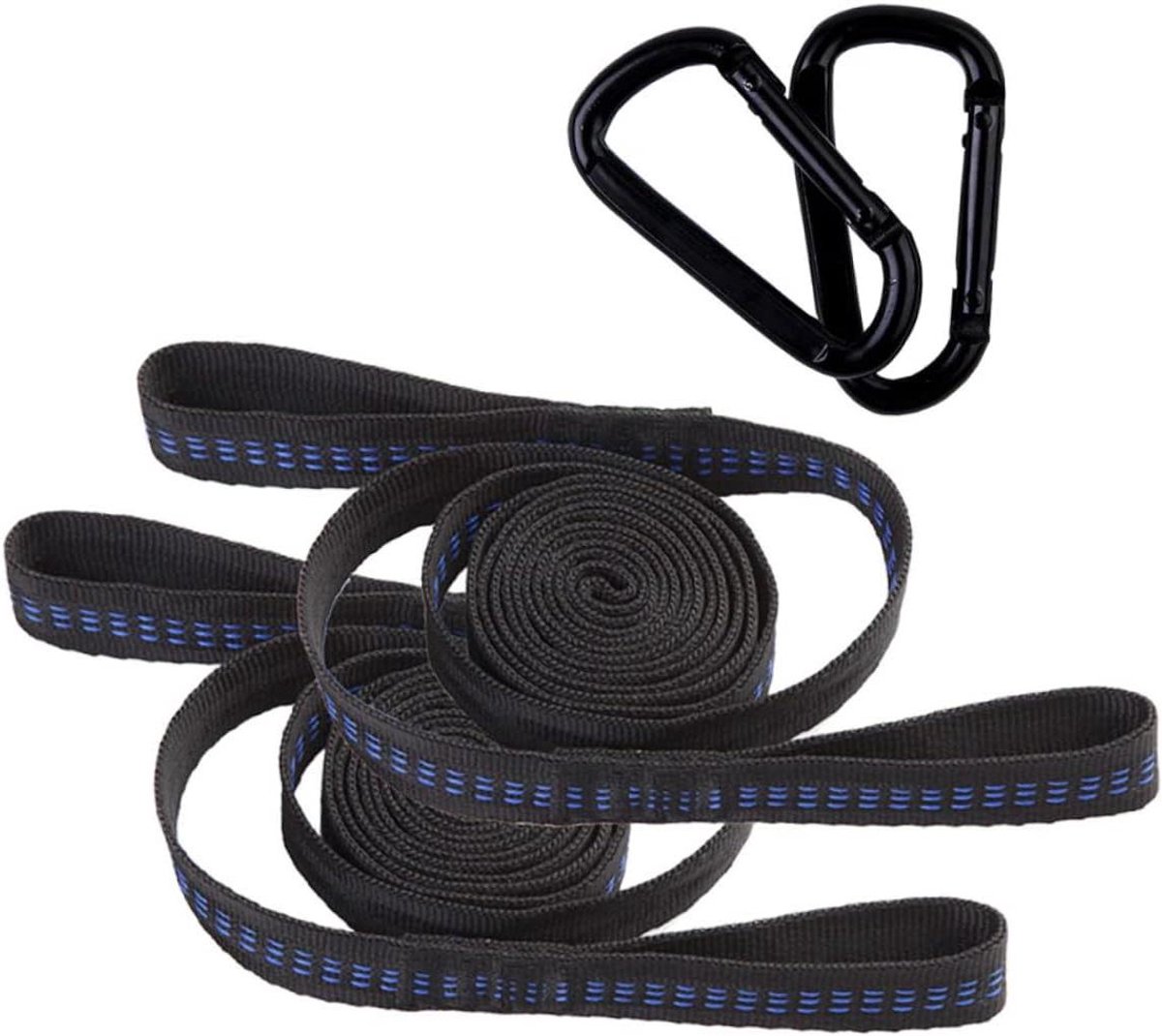 Hangmat Ophangset - Hangmat Riem Kit - Buiten Ontspannen - Verstelbare Polyester Banden - 200 cm Lengte - Zwart