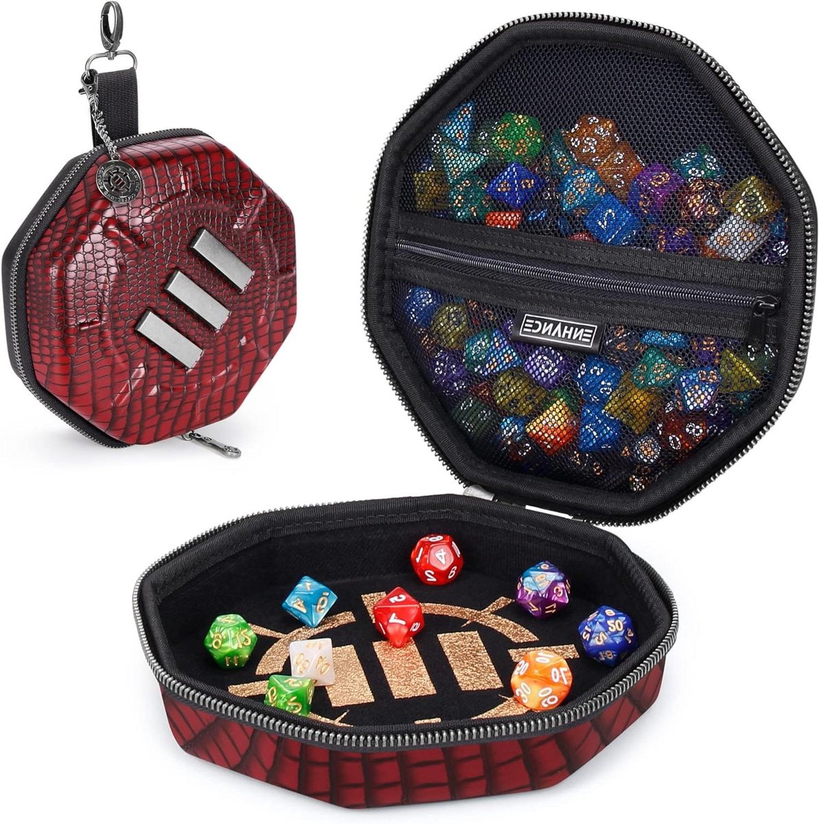 Dobbelstenen Lade en Koffer - Dobbelstenen Houder - RPG Spellen - Ruim Interieur - Voor 150+ Dobbelstenen - Draak Rood