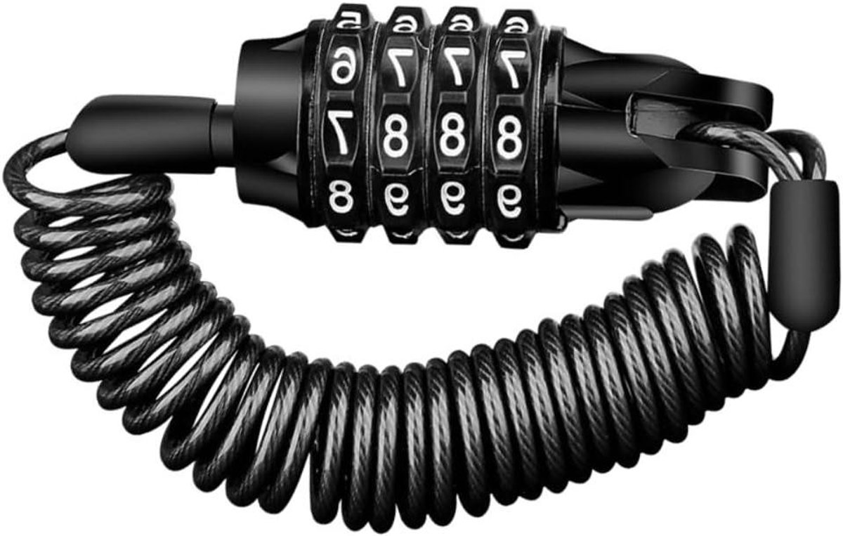 Fietsslot Cijferslot - Kabelslot Helm Diefstal - Fiets Beveiligen - 4-Cijferige Combinatie - 150 cm / 4 mm - Zwart