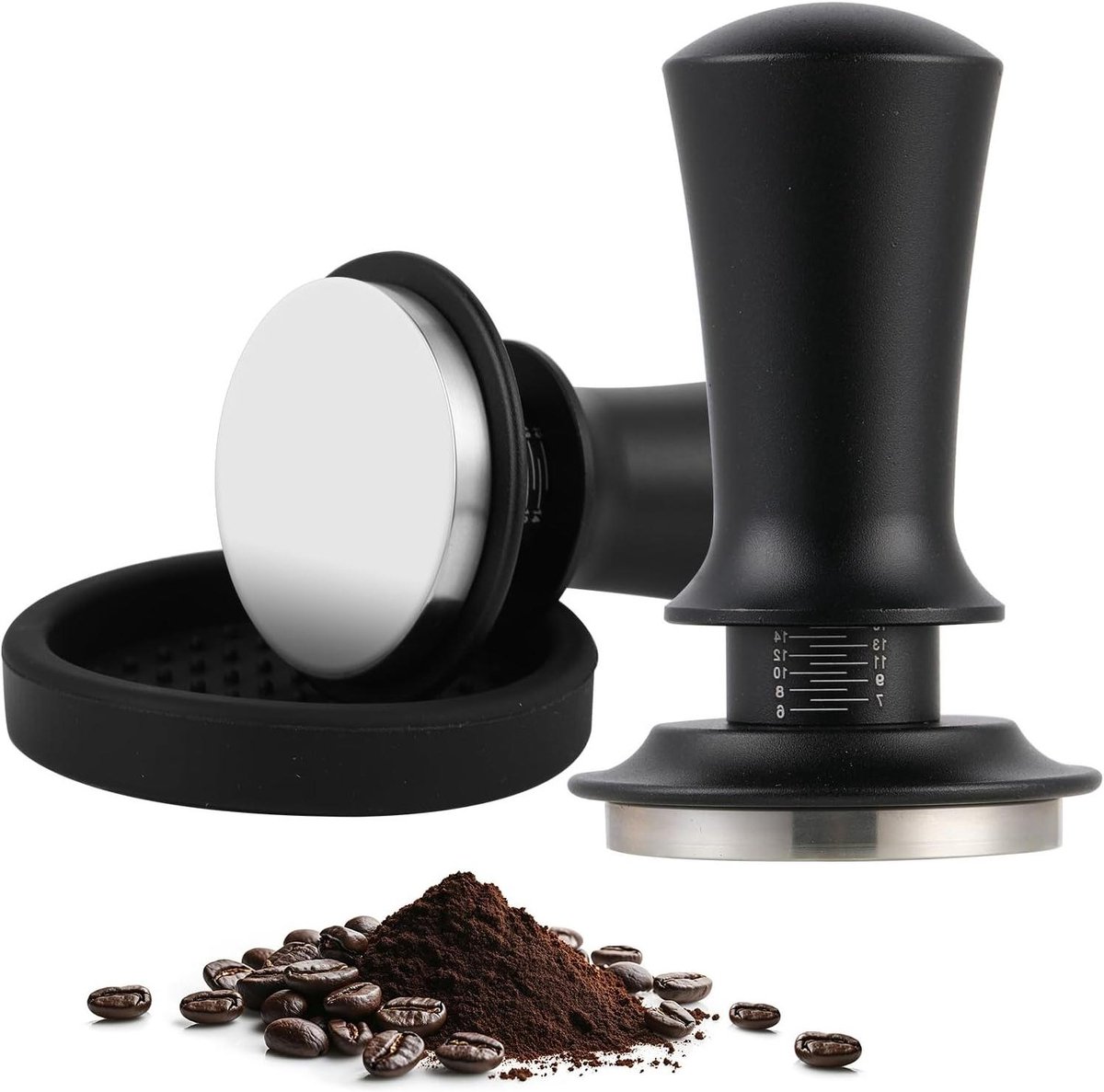 Koffie Tamper - Espresso Aanstamper - Perfect Espresso - Geïntegreerd Veermechanisme - 58 mm - Zilver