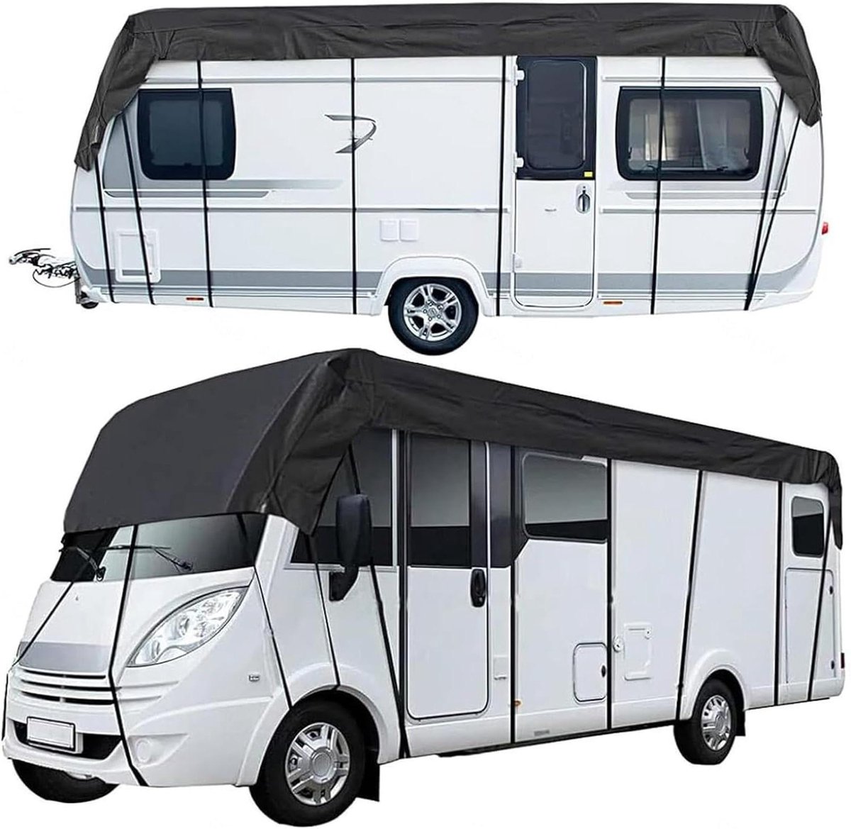 Camperhoes - Caravanhoes Afdekking - Voertuig Beschermen - 210D Oxford Stof - 13 m x 3 m - Zwart