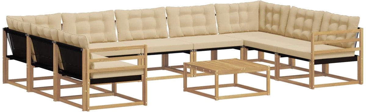 vidaXL Buiten - bank - set - 10 - st - 9-zits - Wit - en - Beige Wit en Beige