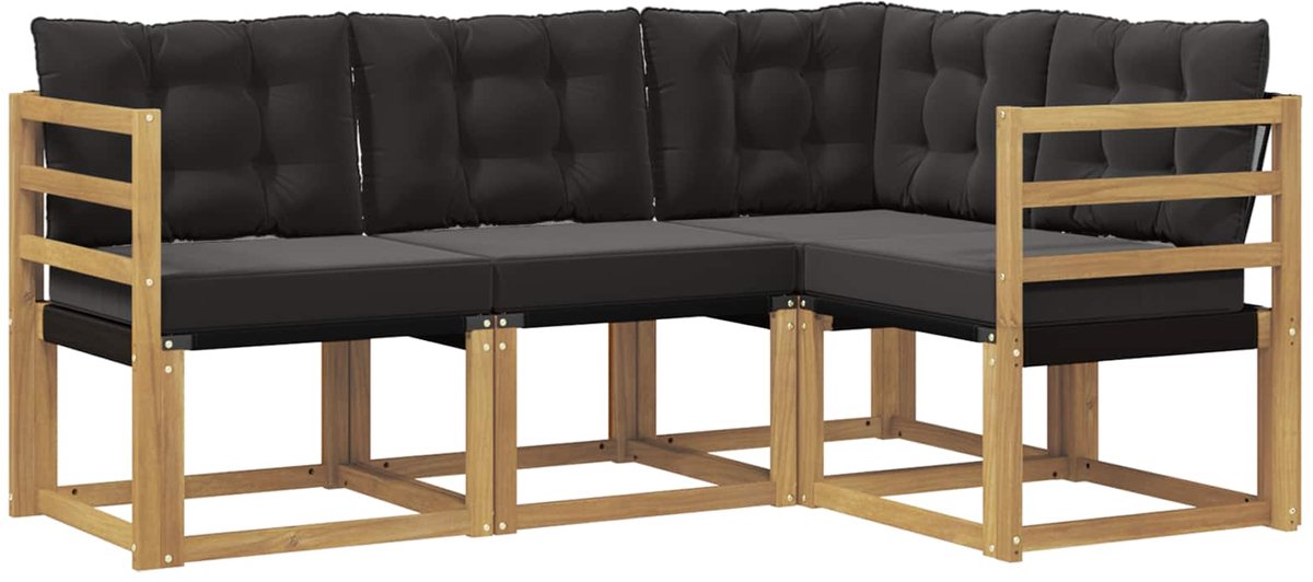 vidaXL Buiten - bank - set - 4 - st - 4-zits - Wit - en - zwart Wit en zwart