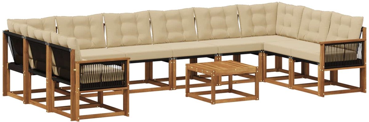 vidaXL Buiten - bank - set - 11 - st - 10-zits - Natuurlijk - en - Beige Natuurlijk en Beige