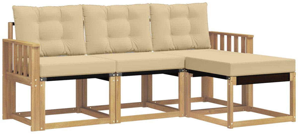 vidaXL Buiten - bank - set - 4 - st - 4-zits - Wit - en - Beige Wit en Beige