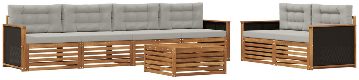 vidaXL Buiten - bank - set - 7 - st - 6-zits - Naturel - en - lichtgrijs Naturel en lichtgrijs