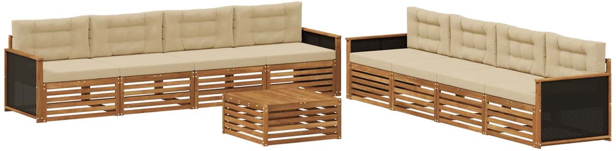 vidaXL Buiten - bank - set - 9 - st - 8-zits - Natuurlijk - en - Beige Natuurlijk en Beige