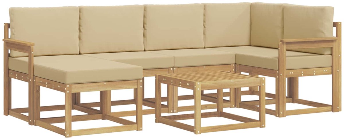 vidaXL Buiten - bank - set - 7 - st - 6-zits - Wit - en - Beige - Massief - Acacia - Hout Wit en Beige
