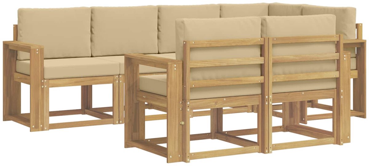 vidaXL Buiten - bank - set - 7 - st - 7-zits - Wit - en - Beige - Polyester Wit en Beige