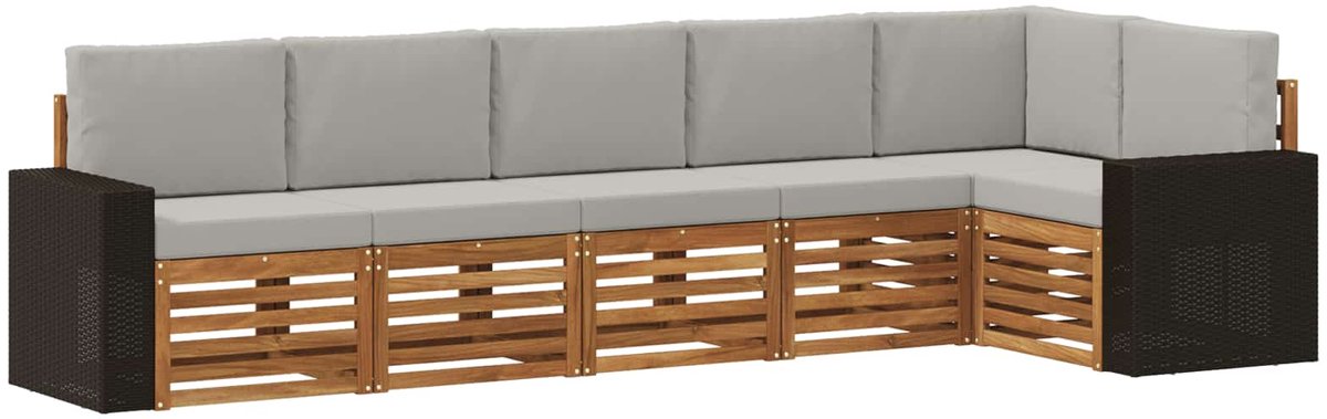 vidaXL Buiten - bank - set - 6 - st - 6-zits - Naturel - en - lichtgrijs Naturel en lichtgrijs