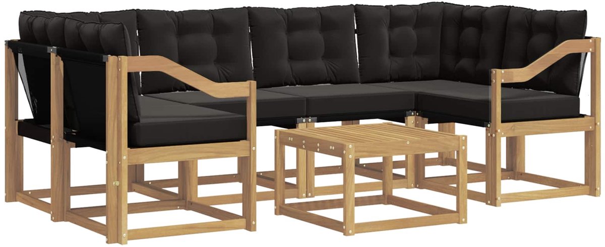 vidaXL Buiten - bank - set - 7 - st - 6-zits - Wit - en - zwart Wit en zwart