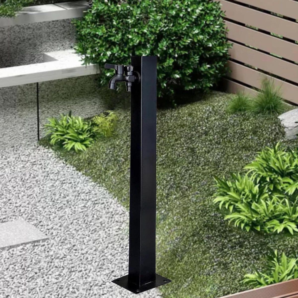 Buitenfonteinzuil - Tuinkraan Zuil - Water Geven - Roestvrij Staal - 60-95 cm - Zwart
