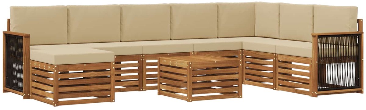 vidaXL Buiten - bank - set - 9 - st - 8-zits - Natuurlijk - en - Beige Natuurlijk en Beige