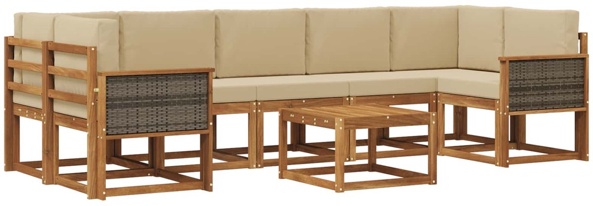 vidaXL Buiten - bank - set - 6 - st - 7-zits - Natuurlijk - en - Beige Natuurlijk en Beige