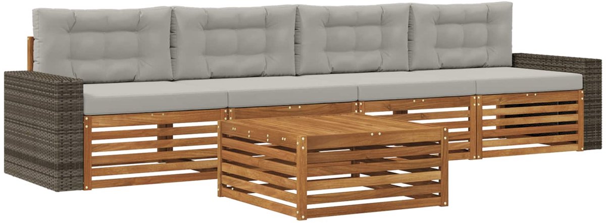 vidaXL Buiten - bank - set - 5 - st - 4-zits - Naturel - en - lichtgrijs Naturel en lichtgrijs