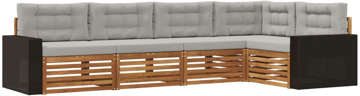 vidaXL Buiten - bank - set - 5 - st - Naturel - en - lichtgrijs - Polyester Naturel en lichtgrijs