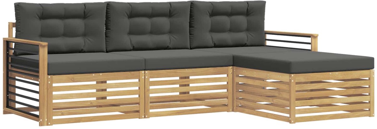 vidaXL Buiten - bank - set - 4 - st - 4-zits - Wit - en - antracietkleurig - Polyester Wit en antracietkleurig