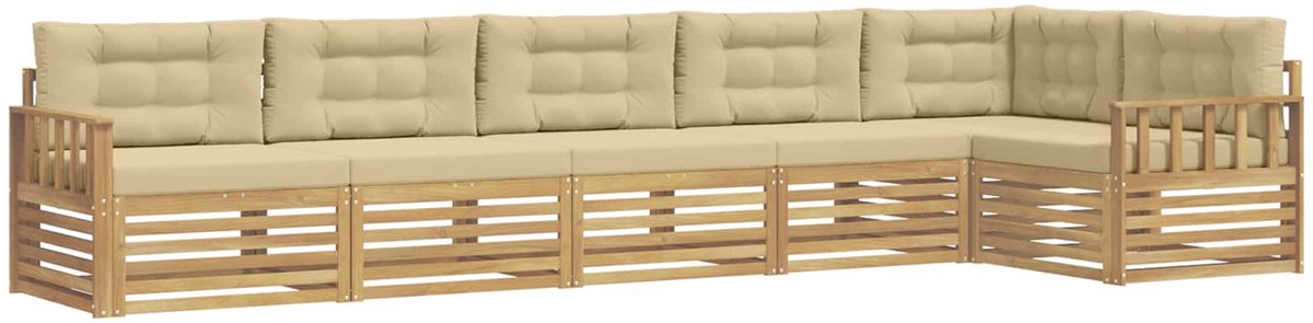 vidaXL Buiten - bank - set - 6 - st - 6-zits - Wit - en - Beige - Polyester Wit en Beige