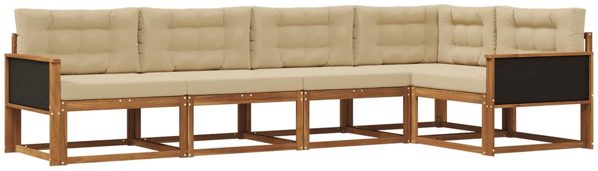 vidaXL Buiten - bank - set - 5 - st - 5-zits - Natuurlijk - en - Beige Natuurlijk en Beige