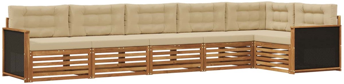 vidaXL Buiten - bank - set - 6 - st - 6-zits - Natuurlijk - en - Beige Natuurlijk en Beige