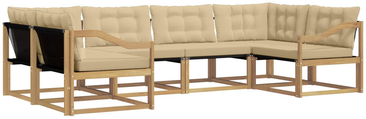 vidaXL Buiten - bank - set - 6 - st - 6-zits - Wit - en - Beige Wit en Beige