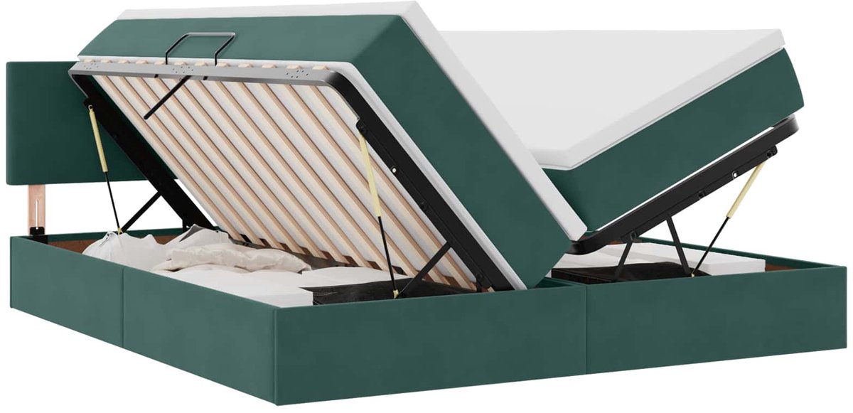 vidaXL LED - opbergbed - met - matras - Donkergroen - 200 - x - 200 - cm - Fluweel