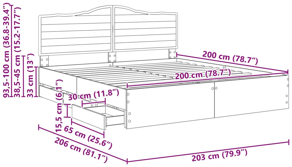 vidaXL Bedframe - met - lade - Grijs - sonoma - 200 - x - 200 - cm - Ingenieurshout Grijs sonoma