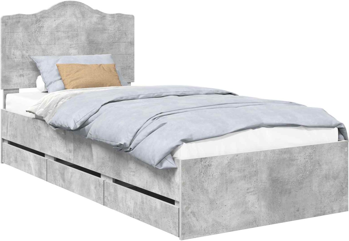 vidaXL Bedframe - met - lade - Beton - Grijs - 90 - x - 190 - cm - Ingenieurshout Beton grijs