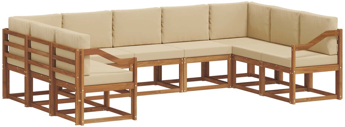 vidaXL Buiten - bank - set - 9 - st - 9-zits - Natuurlijk - en - Beige Natuurlijk en Beige
