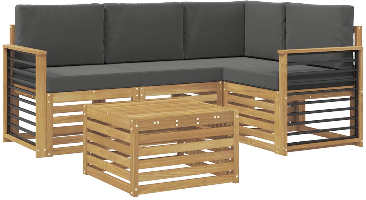 vidaXL Buiten - bank - set - 5 - st - Wit - en - antracietkleurig - Polyester Wit en antracietkleurig