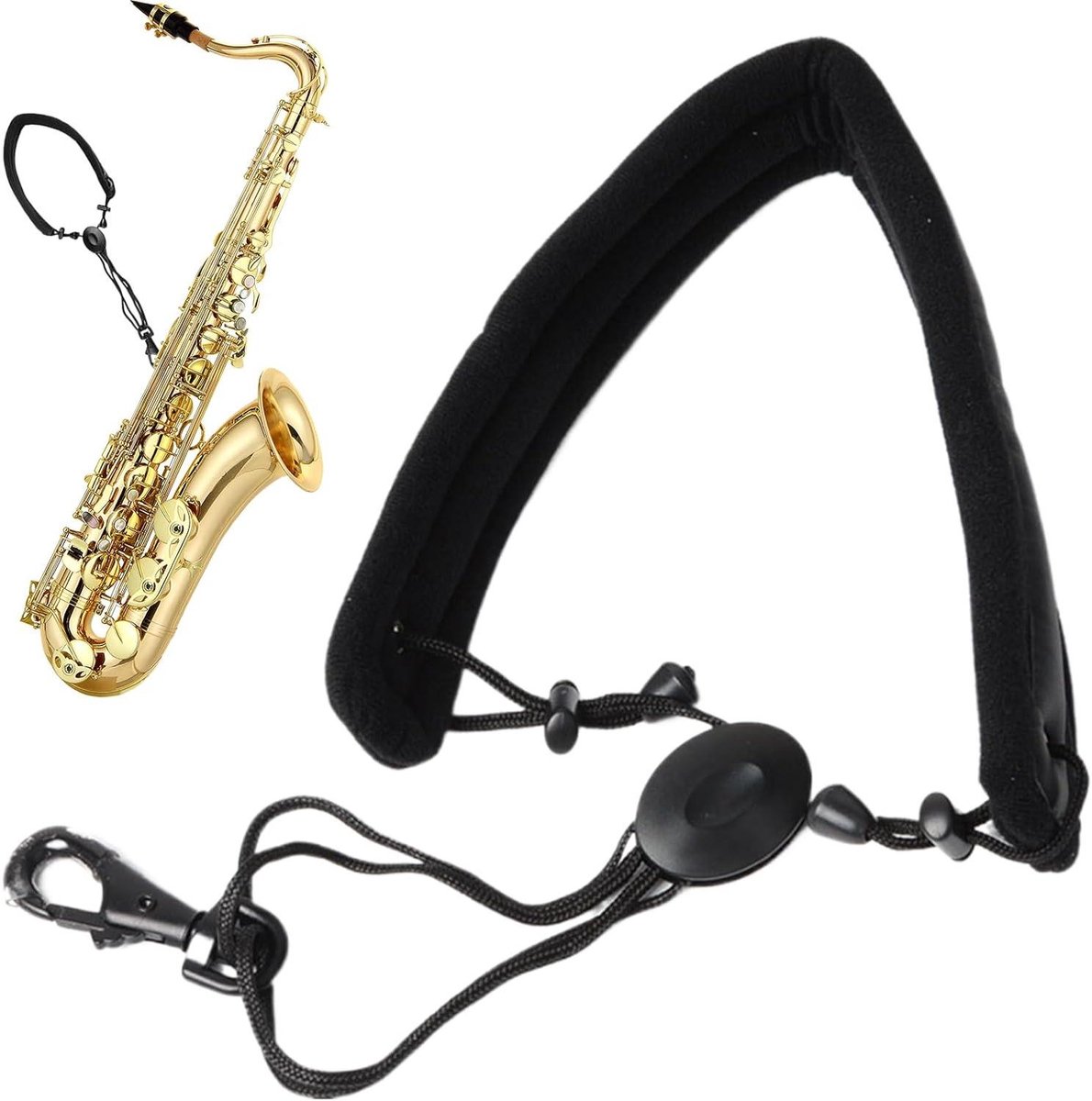Saxofoon Riem - Instrumentenband Sax - Muziek Maken - Verlicht Nekspanning - Verstelbaar - Zwart