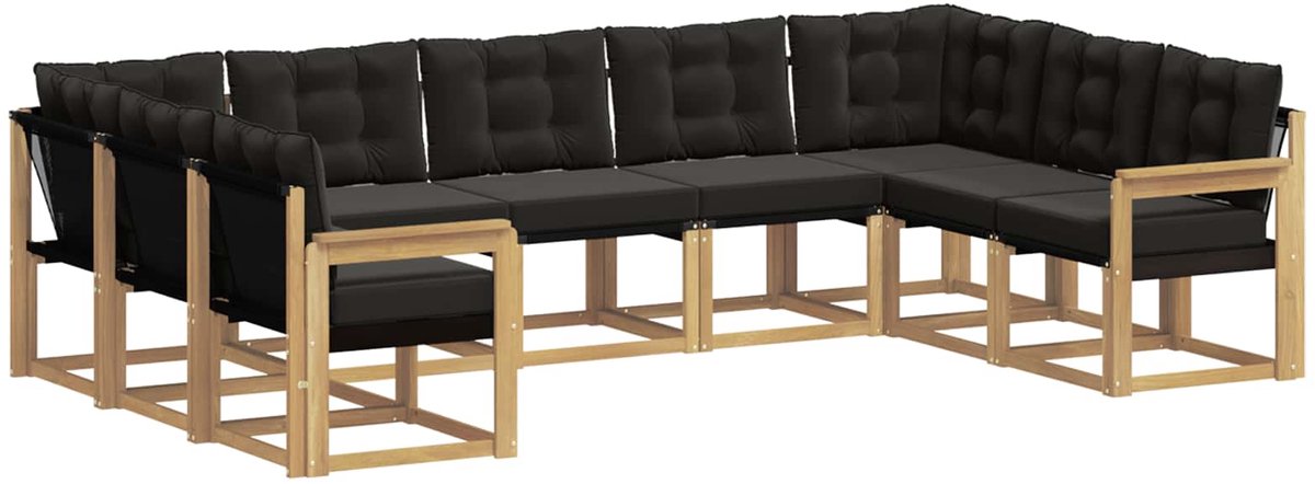 vidaXL Buiten - bank - set - 9 - st - 9-zits - Wit - en - zwart Wit en zwart
