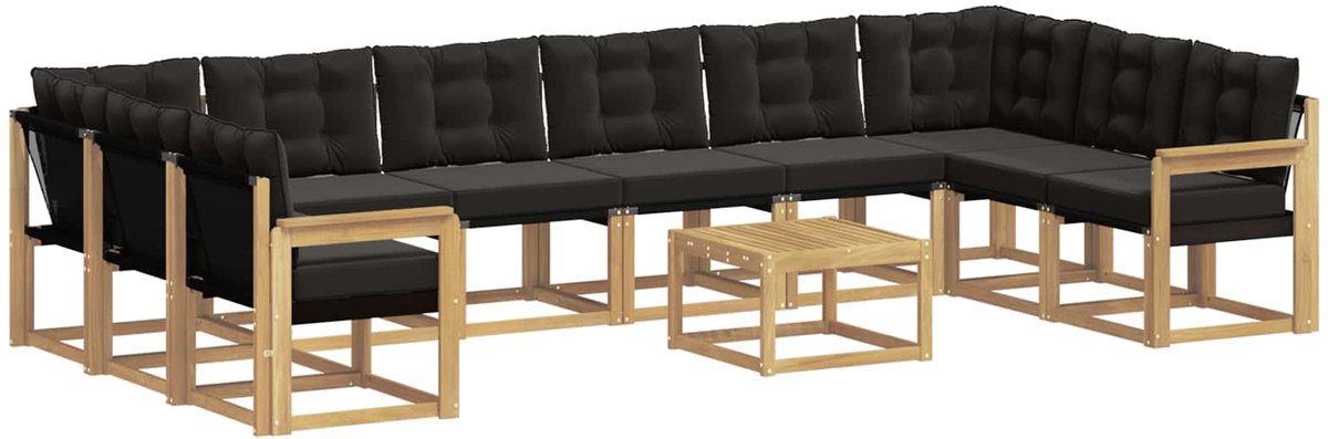 vidaXL Buiten - bank - set - 11 - st - 10-zits - Wit - en - zwart Wit en zwart