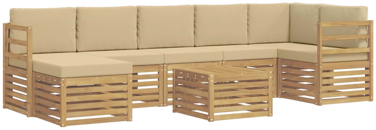 vidaXL Buiten - bank - set - 8 - st - 8-zits - Wit - en - Beige - Polyester Wit en Beige