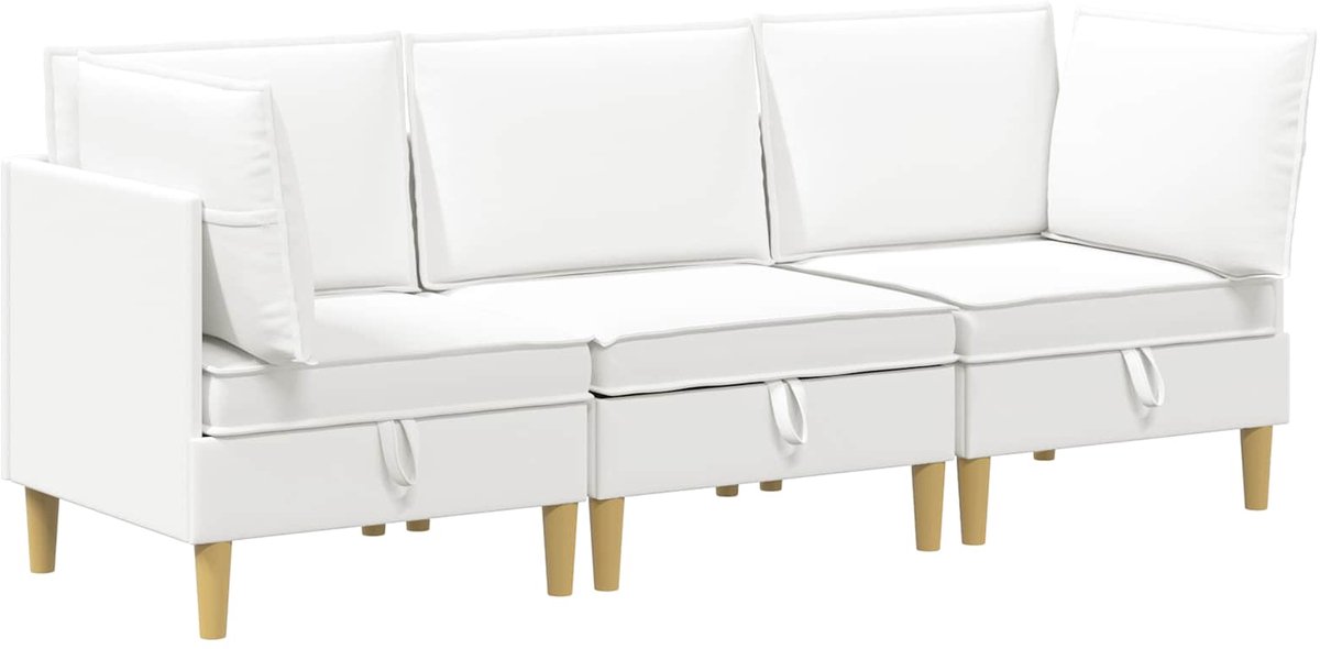 vidaXL Modulaire - bankset - met - opslag - 3 - st - Wit - 210 - x - 70 - x - 82 - cm - Stof