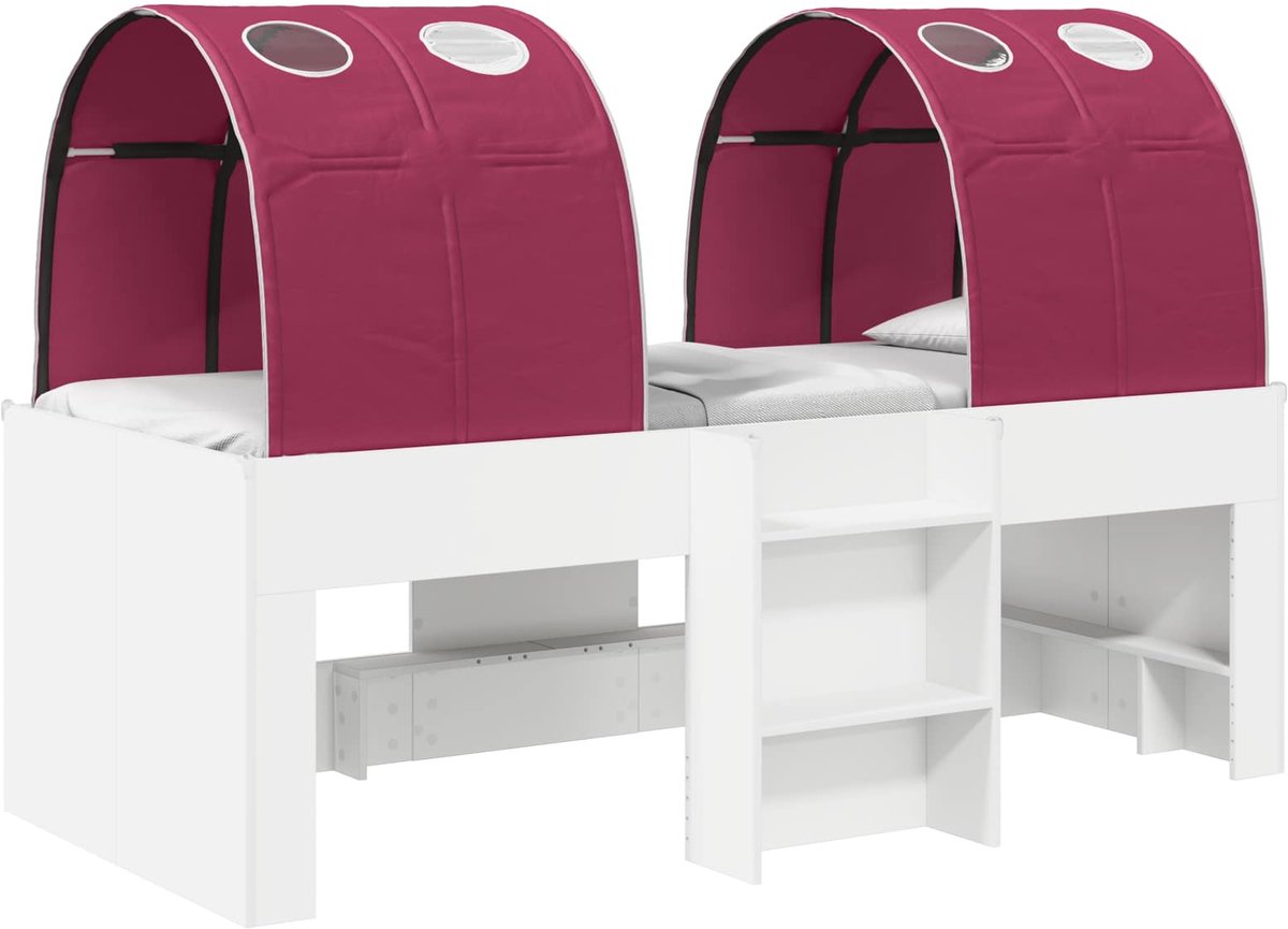 vidaXL Bed - met - Tunnel - 3 - st - Wit - en - Rood - Bewerkt - hout Wit en rood