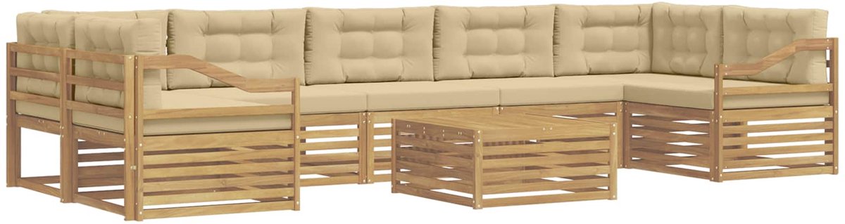 vidaXL Buiten - bank - set - 8 - st - 7-zits - Wit - en - Beige - Massief - Acacia - Hout Wit en Beige